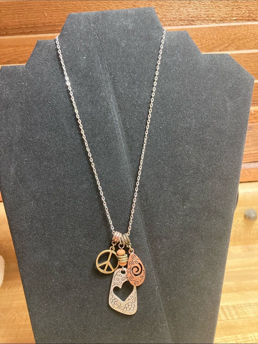 Lia Sophia Mixed Metal Heart & Peace Charm Necklace - Silver & Copper